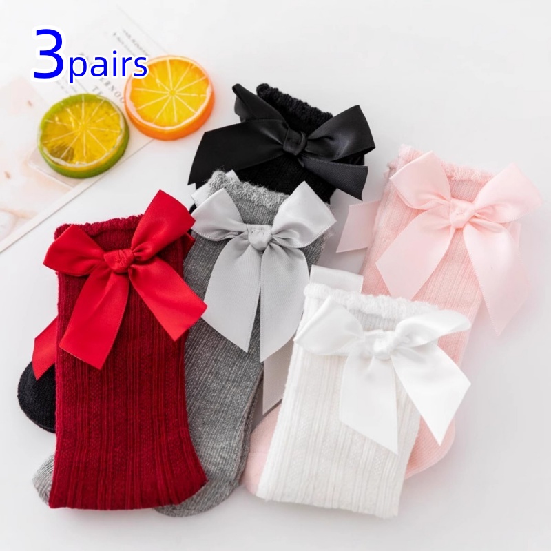 Baby Sock Oximeter - 3Pairs/set Baby Girls Socks Big Bow