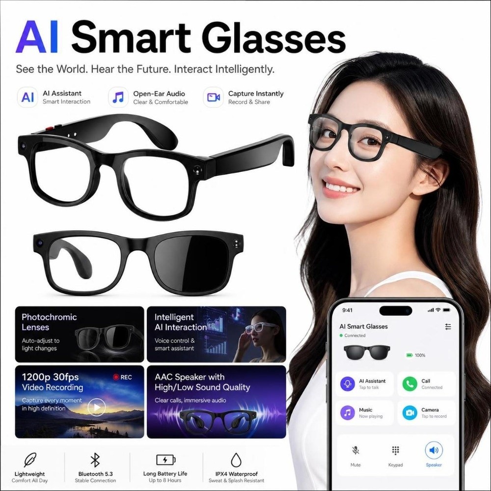 2 in 1 AI Smart Glasses HD Pho - Smart Glasses Lens 评论和价格