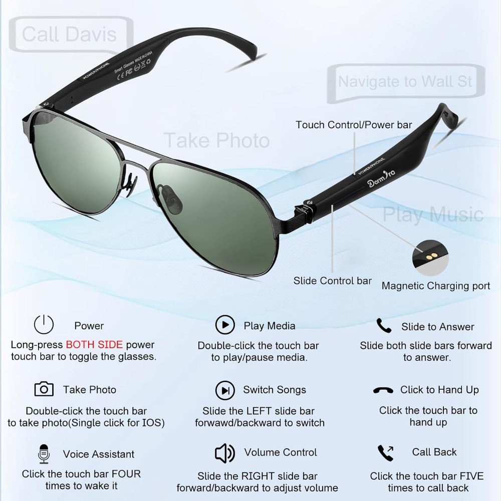 Men's Smart Glasses with 12H B - Smart Glasses Lens 评论和价格