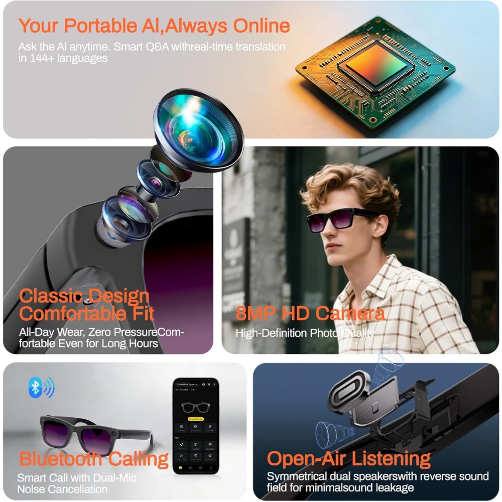 AI Translation, Bluetooth Call - Smart Glasses Lens 评论和价格